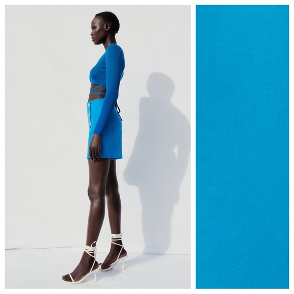 NWT. Zara Turquoise Gold Button High-Waisted Shorts. Size XS, S, M, L. - Picture 3 of 10